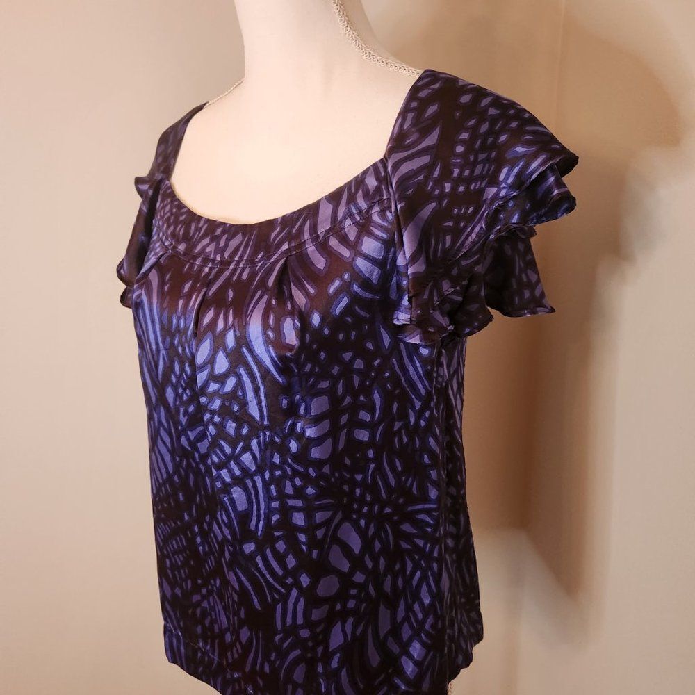 Banana Republic Purple and Black Silk Flutter Sleeve Blouse - Picture 5 of 9